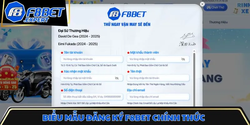 Biểu mẫu đăng ký F8bet chính thức
