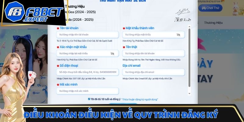 Điều khoản và điều kiện về quy trình đăng ký tại F8bet